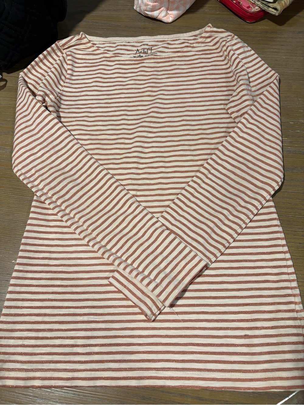 J. Crew Cream and Dusty Rose Metallic Striped Top